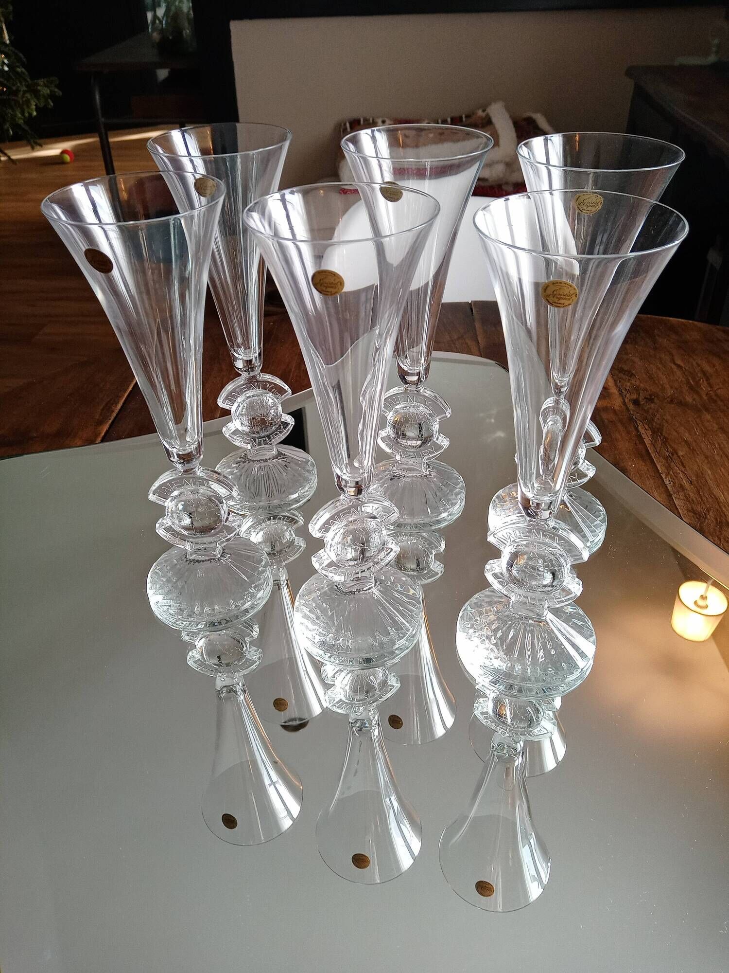 Lot of 6 crystal champagne flutes from Arques model Twenty first Century (21st century)