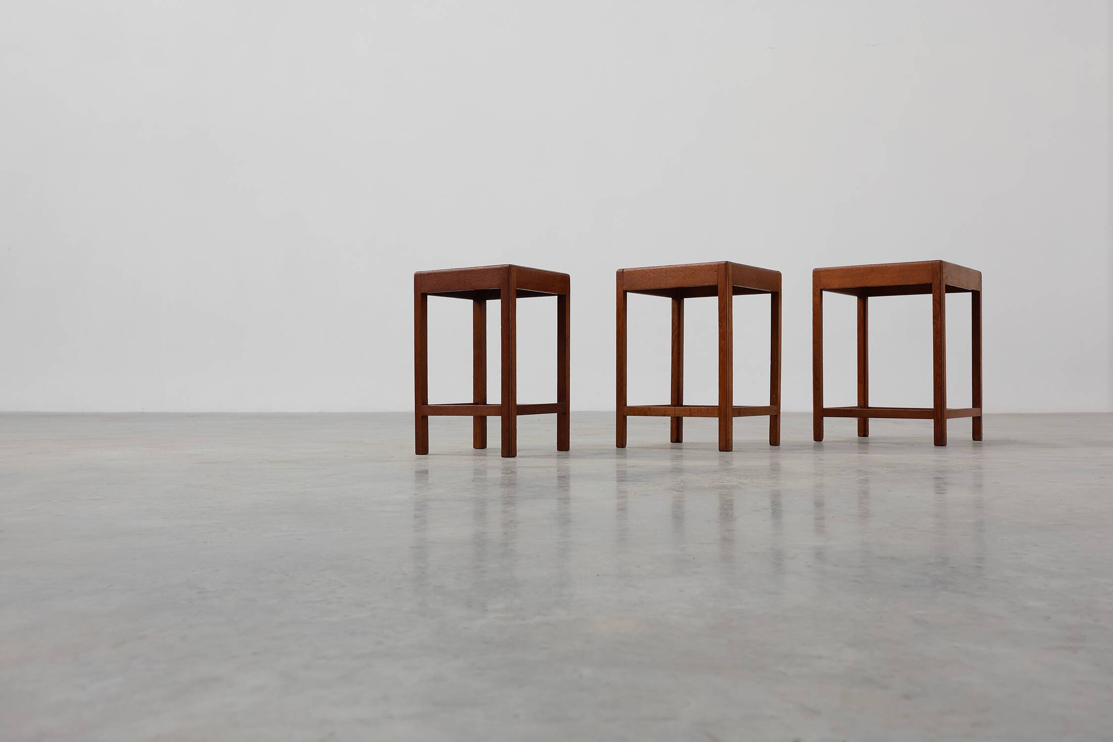 Set of 3 oak wood stacking tables in Art Deco style, France ca. 1925