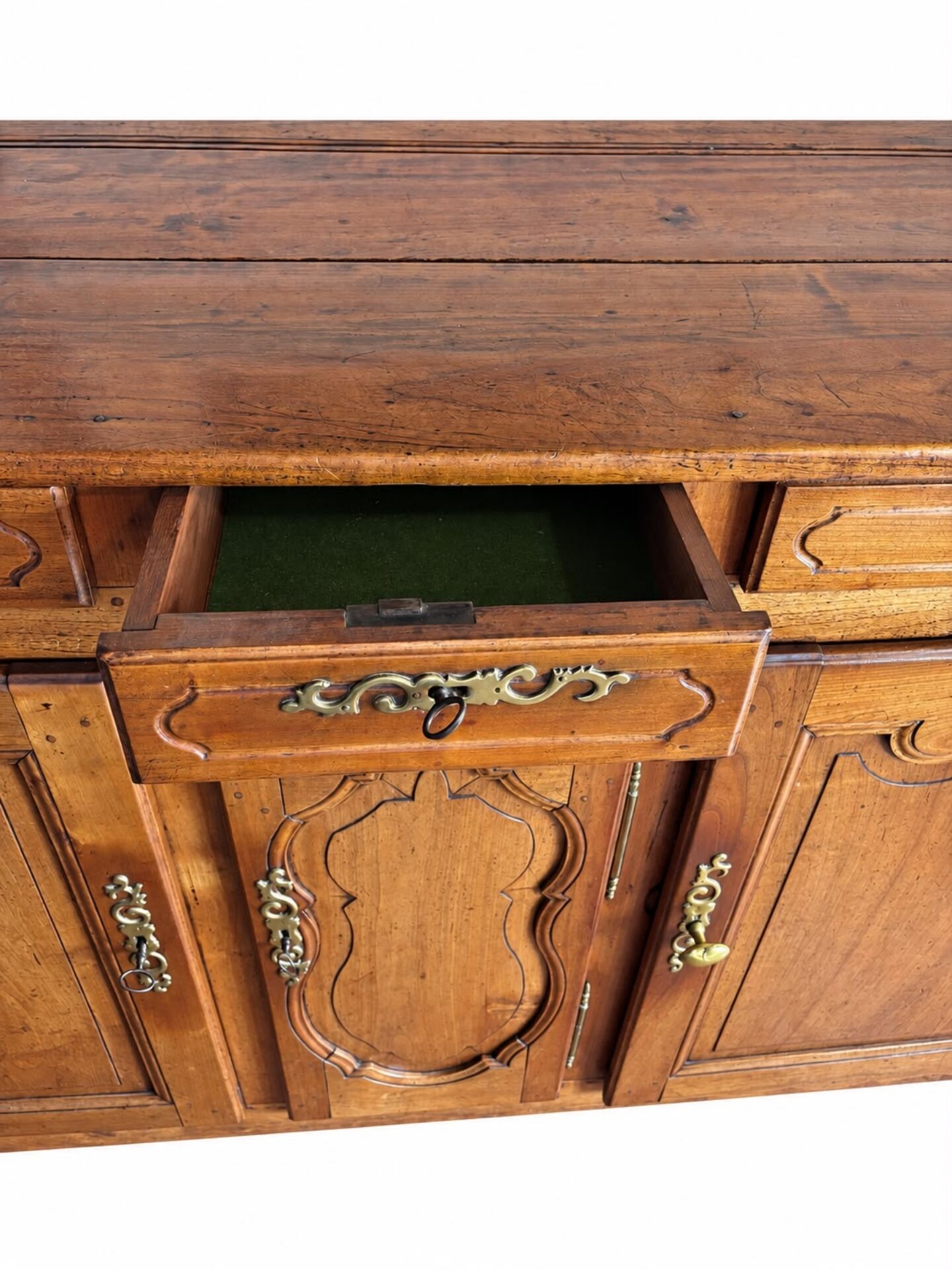 Enfilade of three Louis XV style doors in cherry wood from the 19th century.