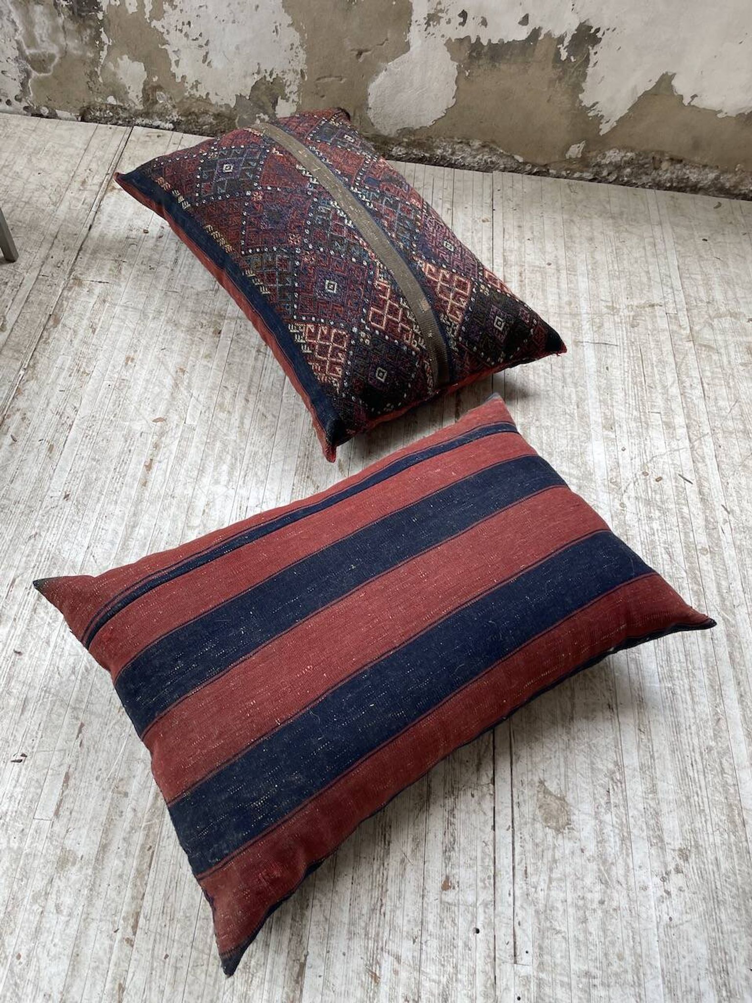 Pair of vintage XXL Kilim cushions