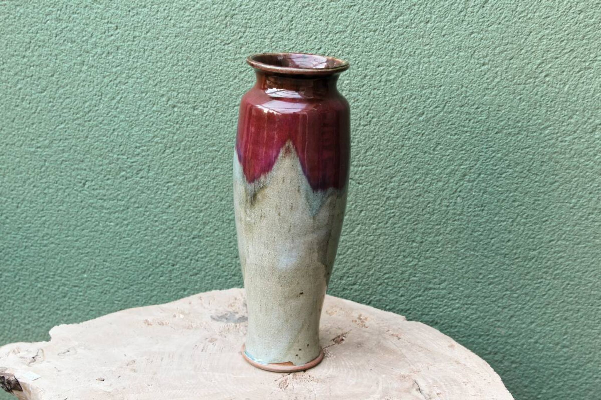 Glazed stoneware vase, signed, oxblood