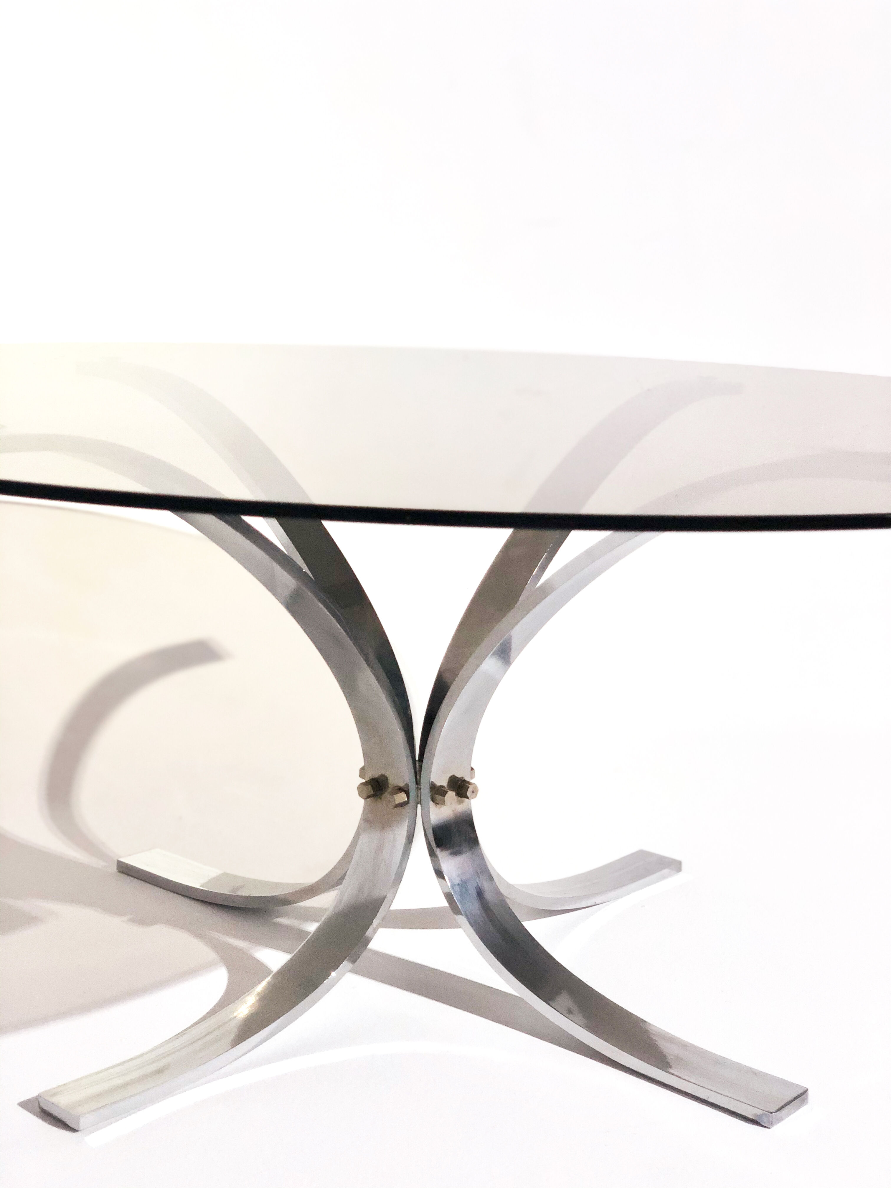 Vintage coffee table, aluminum center stand and circular glass top