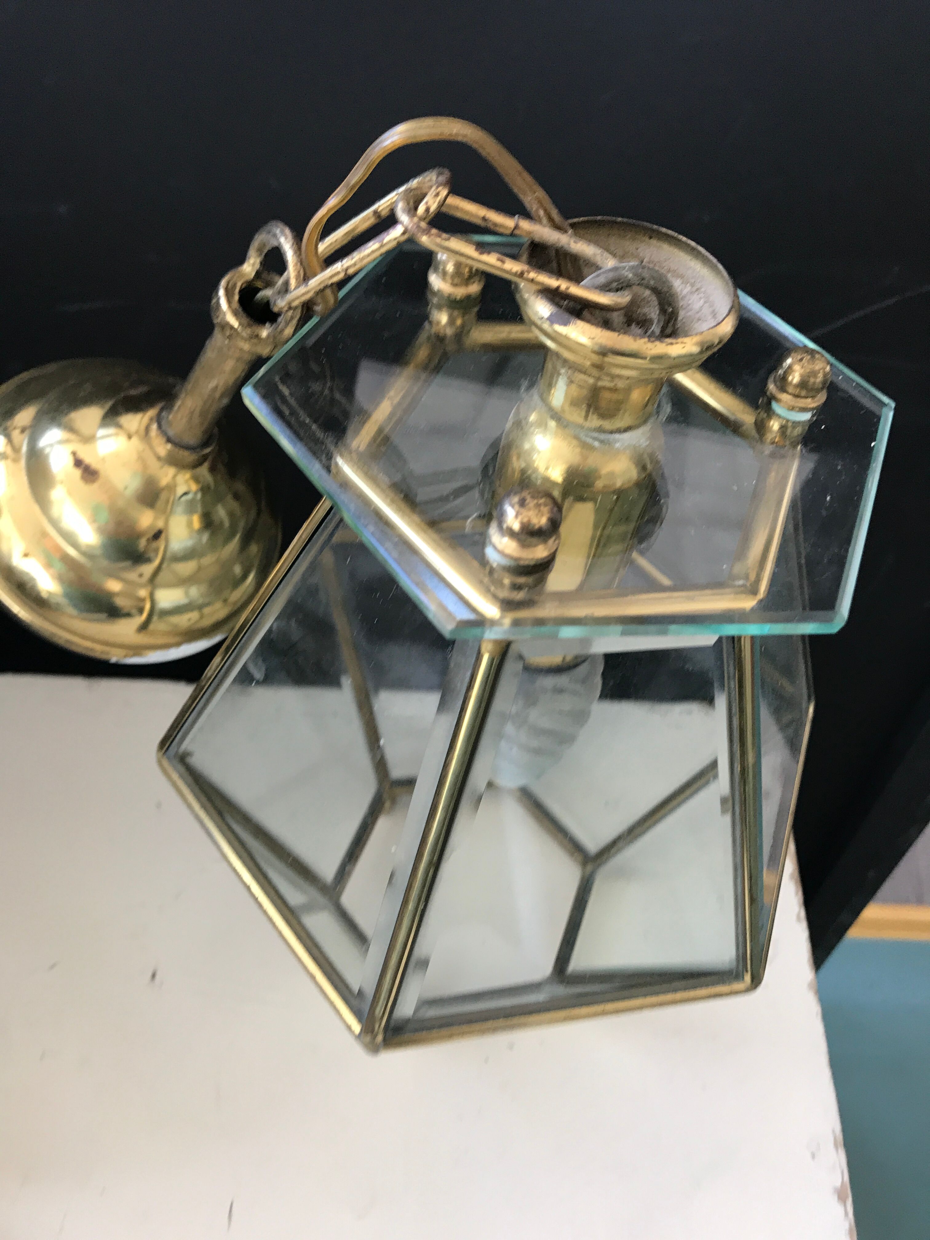 Lantern in glass and brass