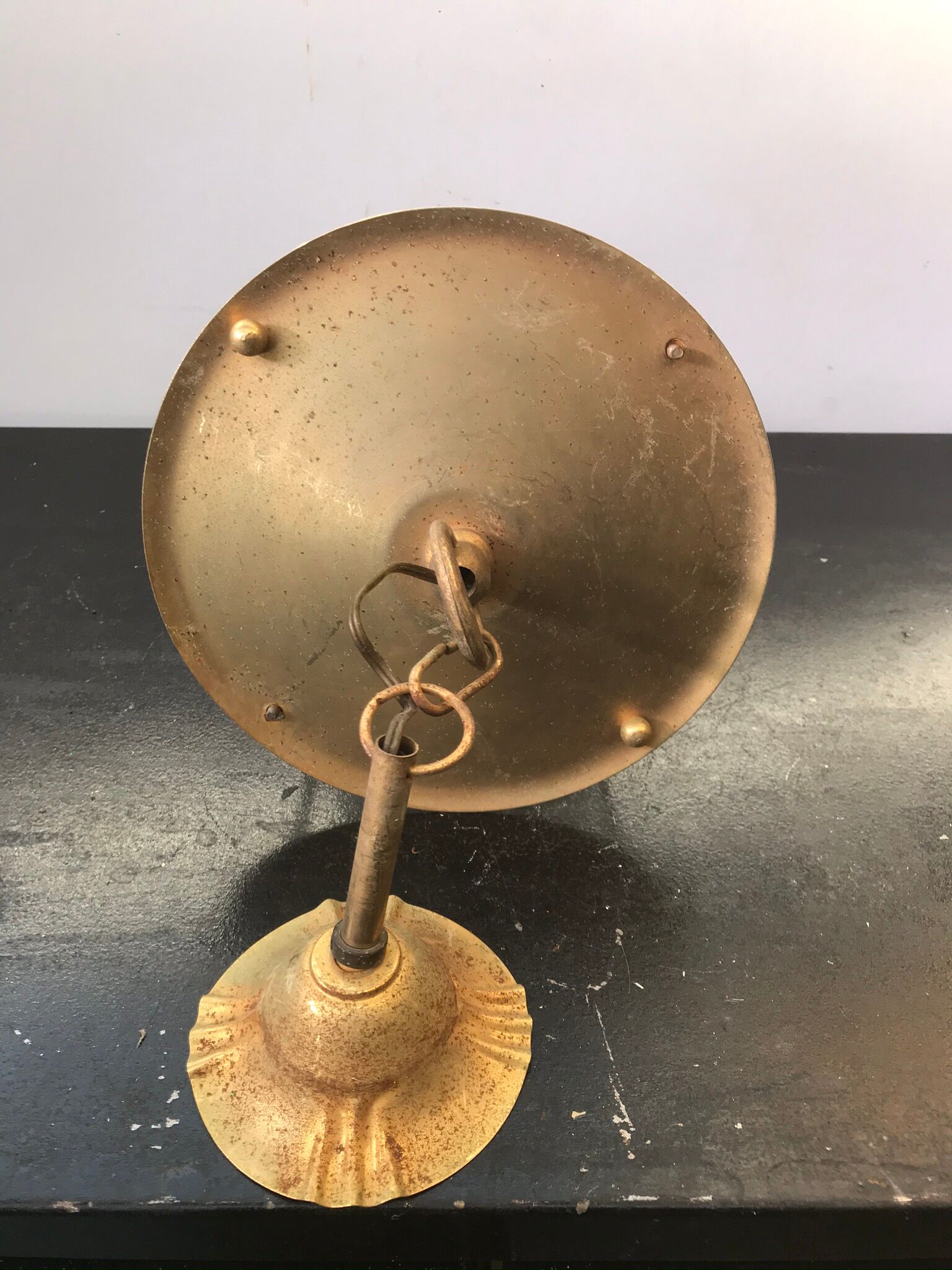 Suspension ancienne lanterne métal doré avec verre moulé années 70 vintage
