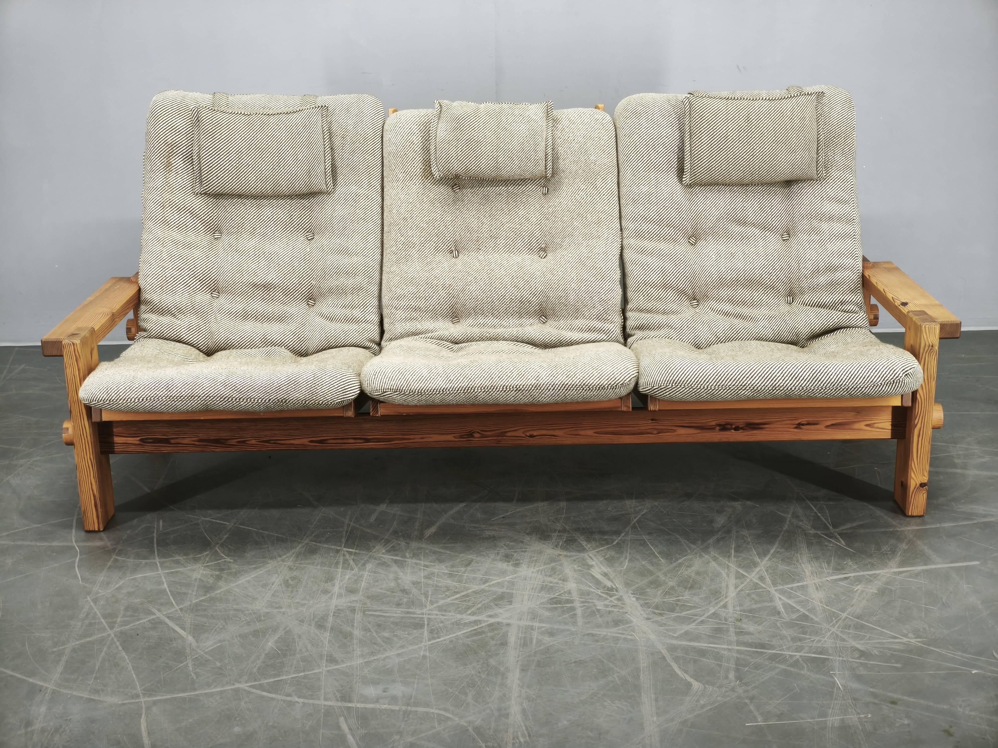 Yngve Ekström Dymling Three-Seater Pine Sofa for Swedese, 1970s