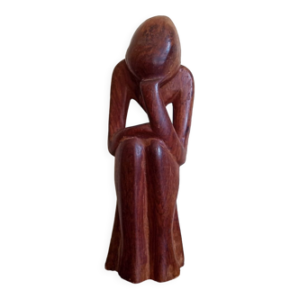 Wood carving maurice tavernier (1926 - 2018) seated man 27.5 x 11.5 cm