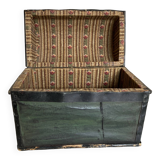 19th century popular art domed trunk box with dominoté paper and painted canvas