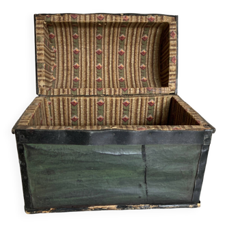 19th century popular art domed trunk box with dominoté paper and painted canvas