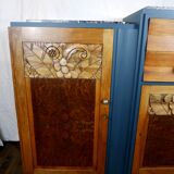 Buffet enfilade miroir art deco a motifs floral dessus marbre