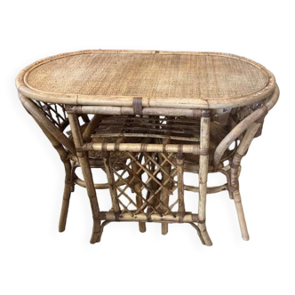 Rattan table with 2 chairs