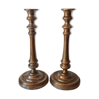 Set of 2 metal candlesticks old style