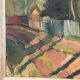 Original Swedish Oil on Panel - "Landscape with Fence" by Bajo - Signed - Vintage and Framed - 58 × 52 cm (22.8" × 20.5")