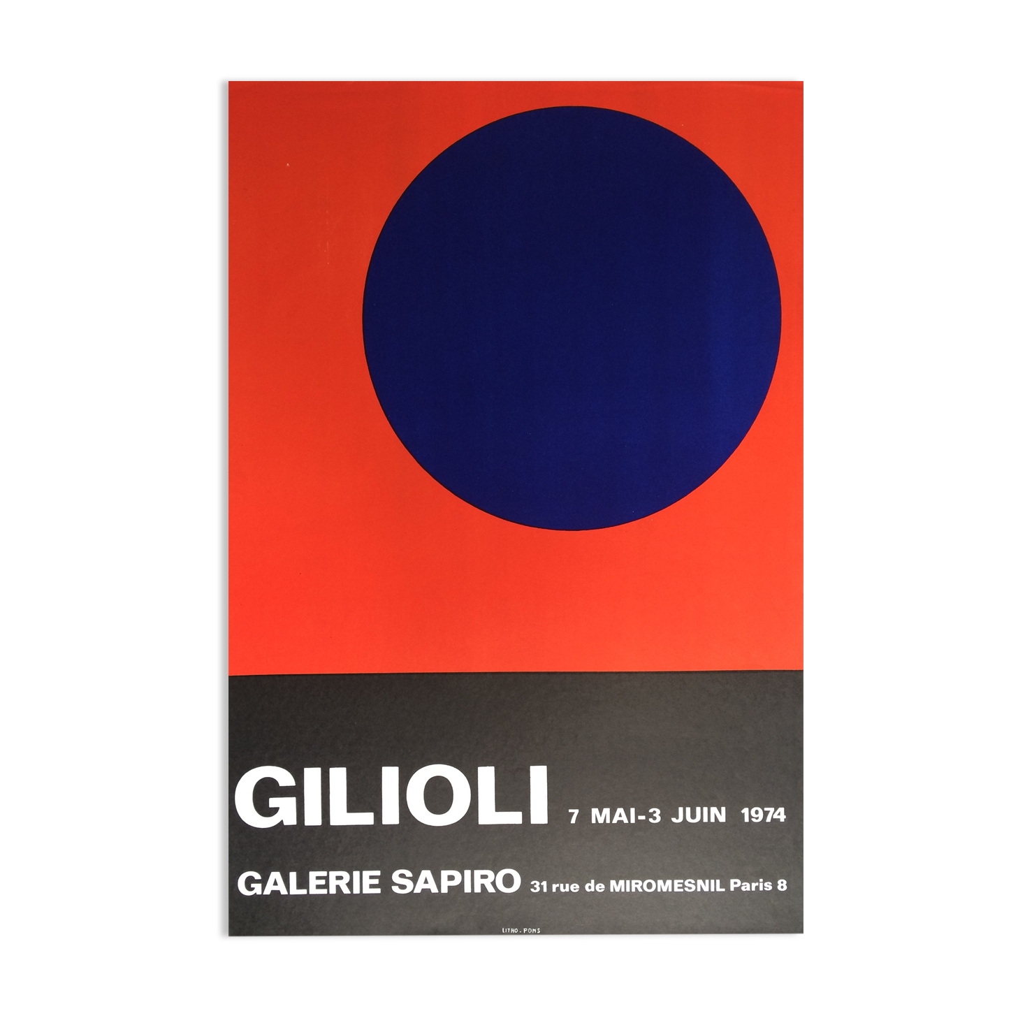 Emilio gilioli, sapiro gallery, 1974. original exhibition poster in lithography