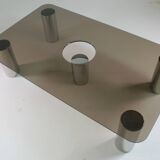 Large coffee table in chromed metal and smoked glass, Italy 1970