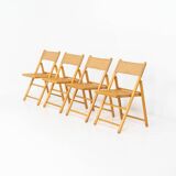 Set of 4 elegant wicker & jute folding chairs (Germany, 1970s).