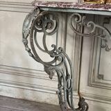 Wrought iron console and its marble, circa 1880