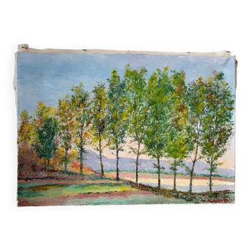 Wooded landscape, oil on canvas, signed