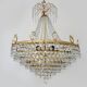 Large and antique chandelier, brass crown ceiling light, 7 tiers, 6 lights