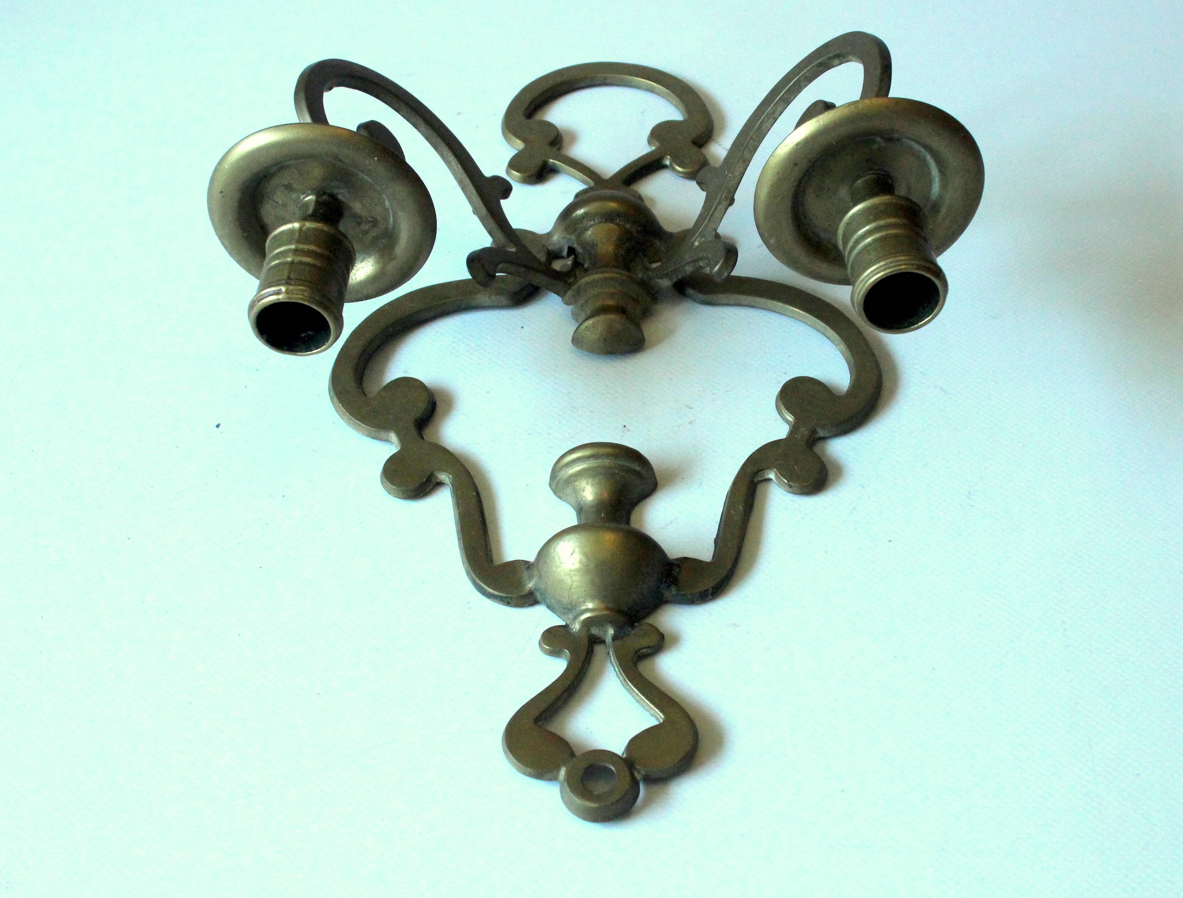 Brass wall candle stick with two arms - handmade - Vintage