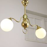 Art Deco Italian Brass and Opaline Chandelier