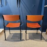 Pair of Gijs Van Der Sluis chairs in orange wood with black legs, Netherlands