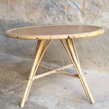 Salon, fauteuil et table en rotin 1960's