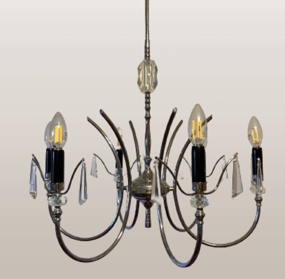 Mid-Century modernist chandelier in chrome and crystal by Gaetano Sciolari, 1970s