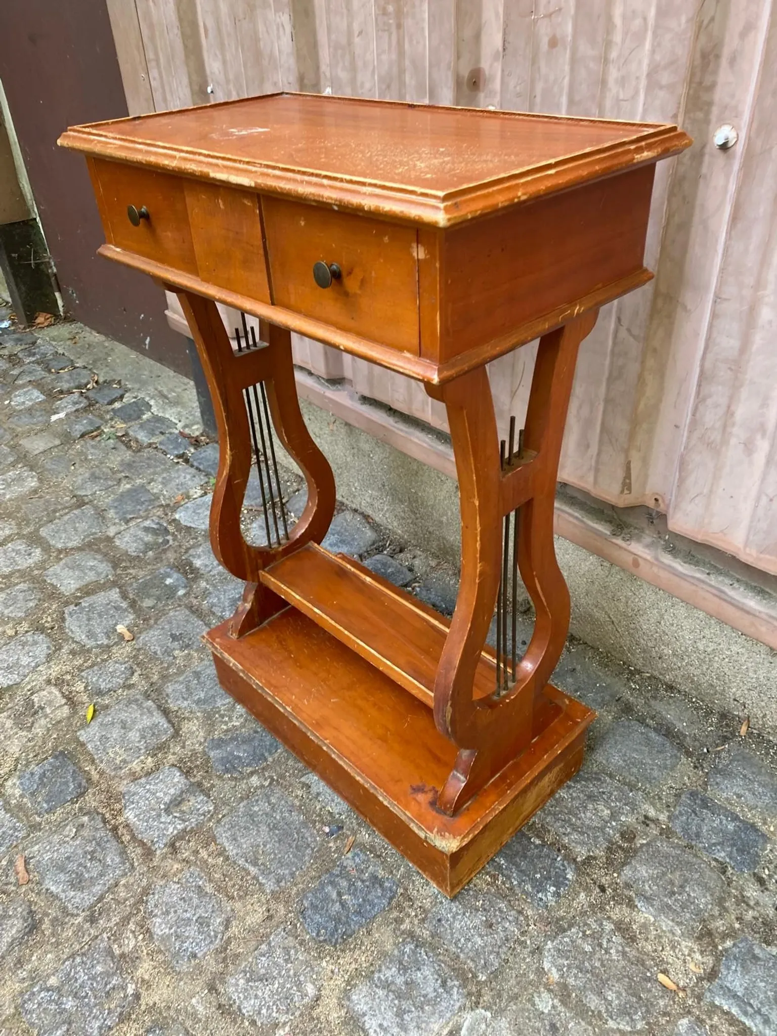 Vintage Wooden Console Table with Lyre Legs — Empire Directoire Style 1960