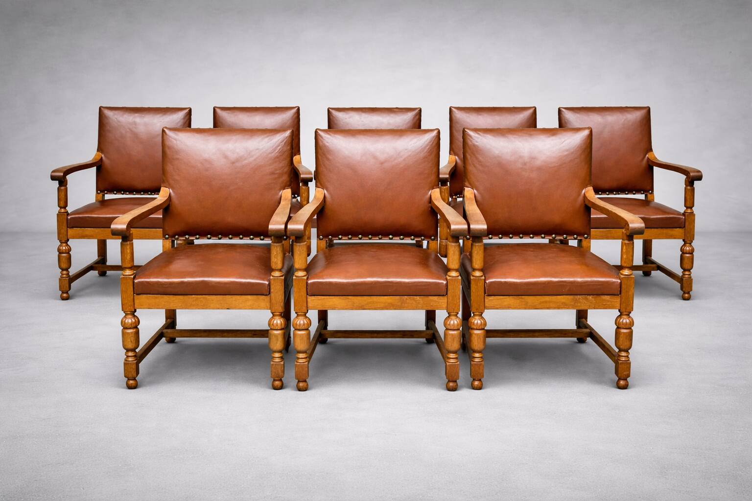 Set of 8 Renaissance-style armchairs.