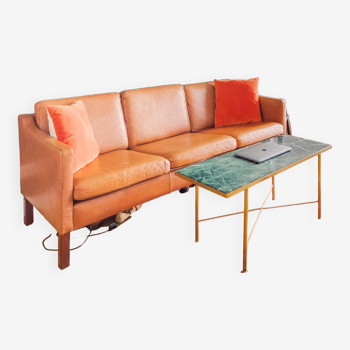 Borge Mogensen style 3-seater leather sofa
