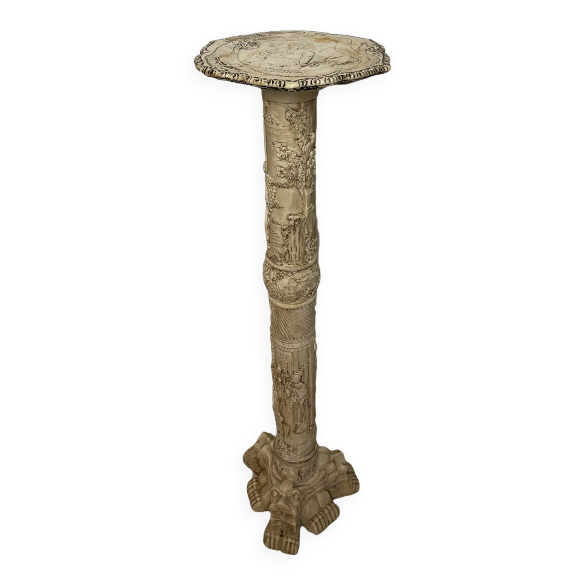Chinese carved pedestal in faux ivory