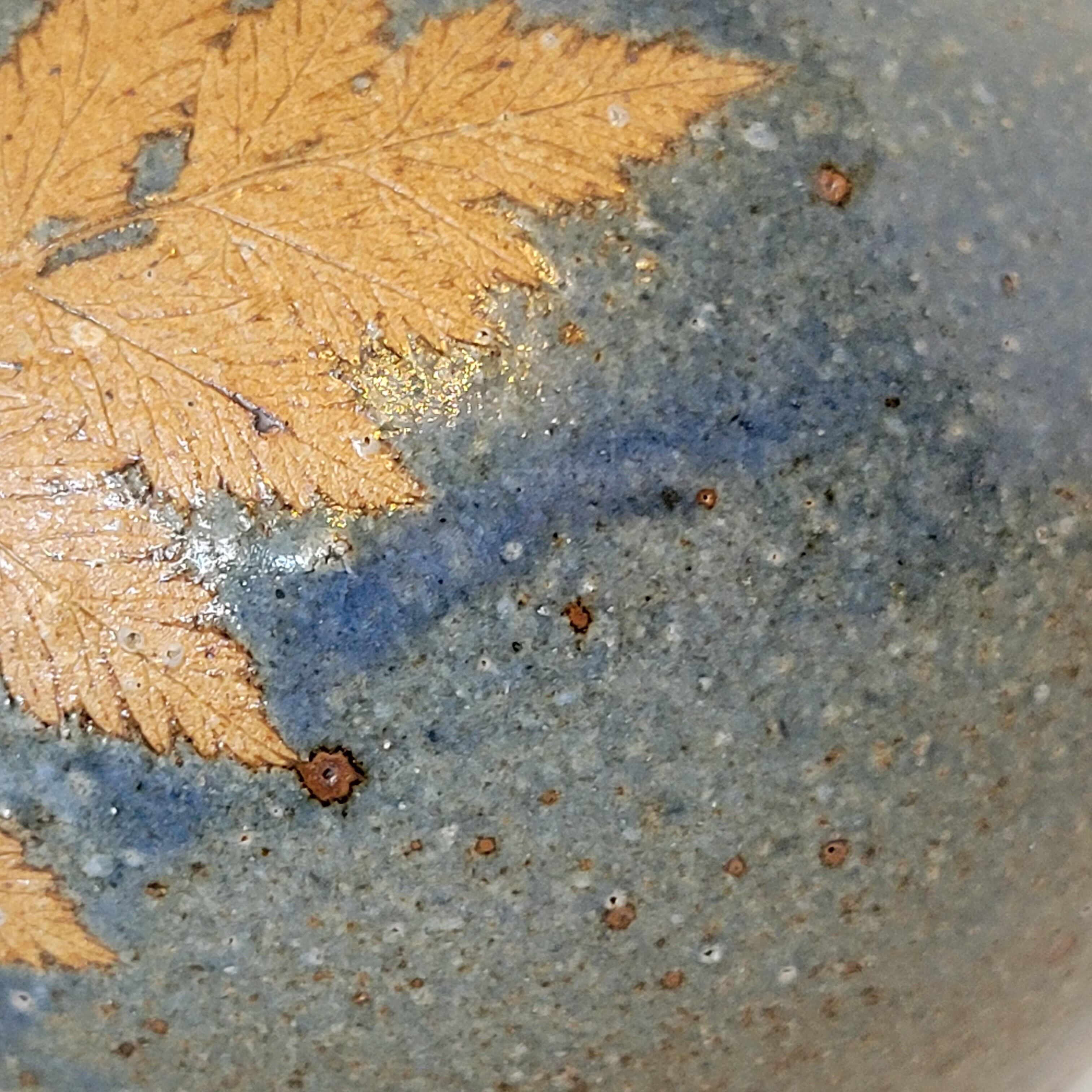 Sandstone vase decorated with oak leaf, ceramic by Alain Blanchard