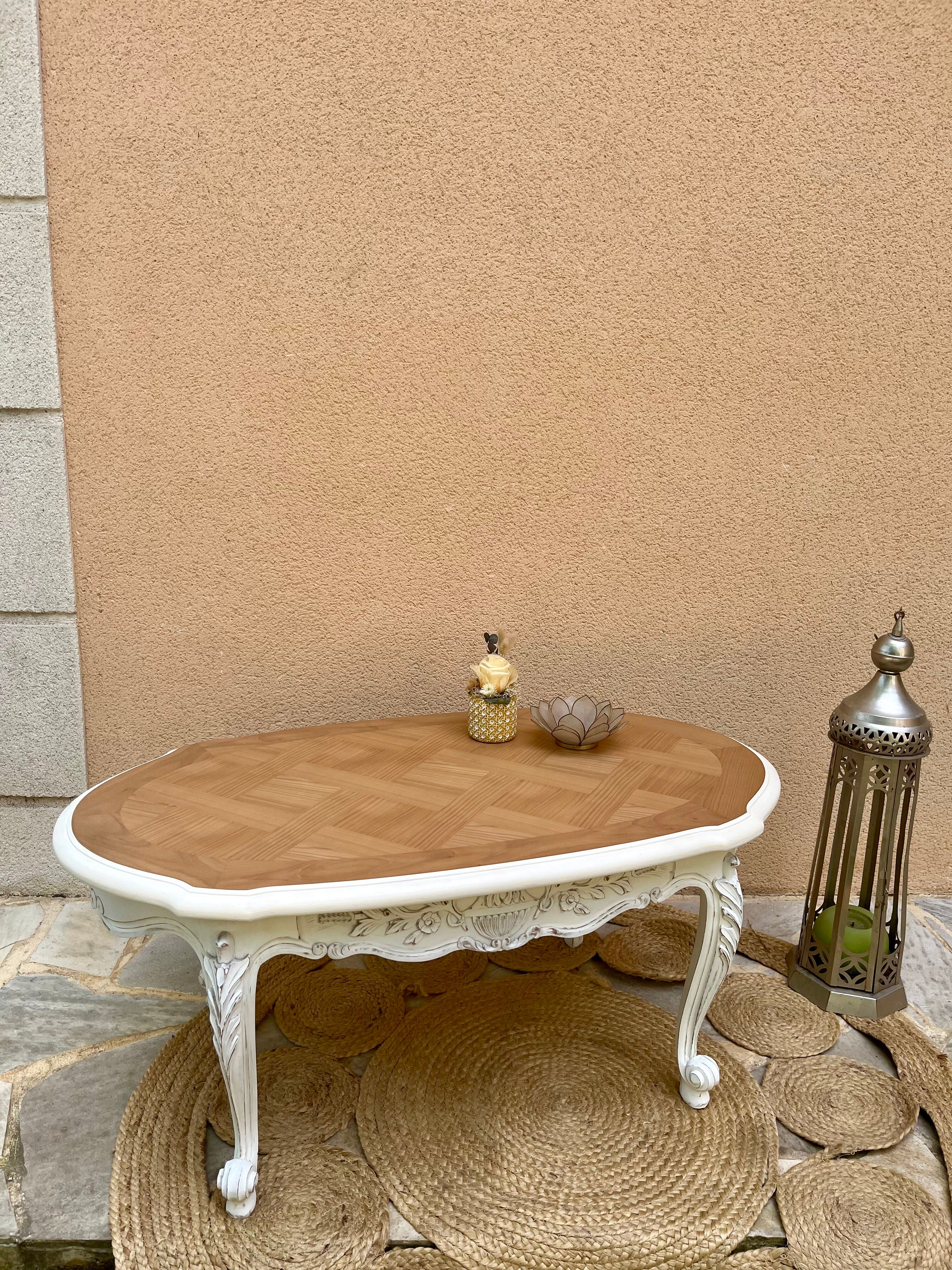 White and wooden bohemian style coffee table