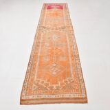 2x13 Soft Orange & Fuchsia Pattern Rug, Vintage Ousahk Runner Rug,90x381 Cm