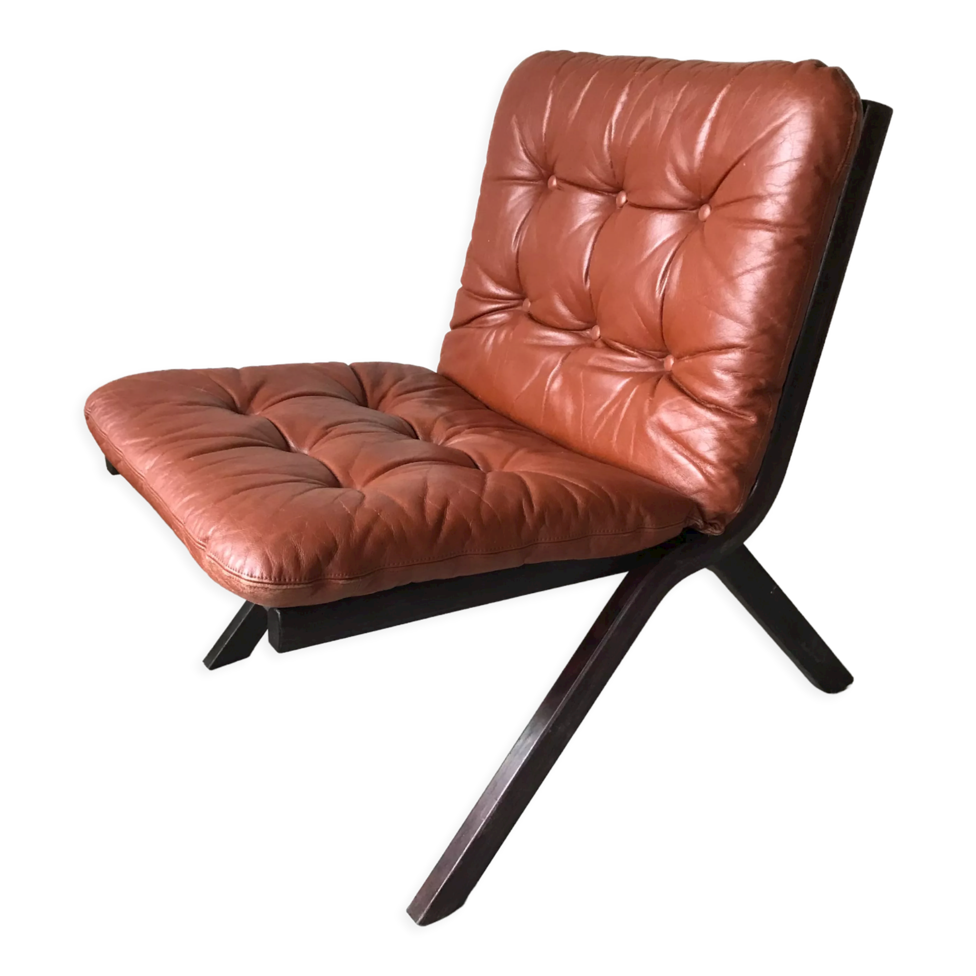 Scandinavian folding armchair in cognac leather