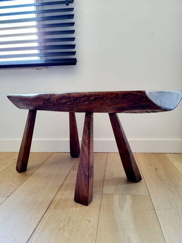 Banc ou table d'appoint en bois massif de tronc d'arbre, style brutaliste, 1960