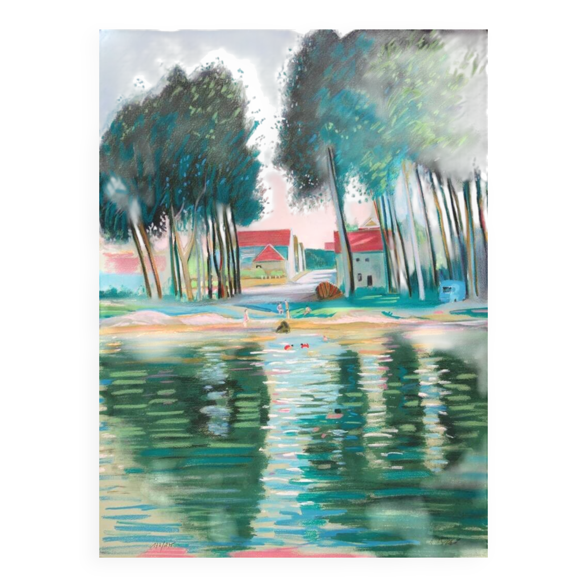 Bernard Collet: Banks of the Marne, original signed lithograph