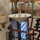Black plexiglass pendant lamp from the 1980s, mounted on chains, originating from Italy.