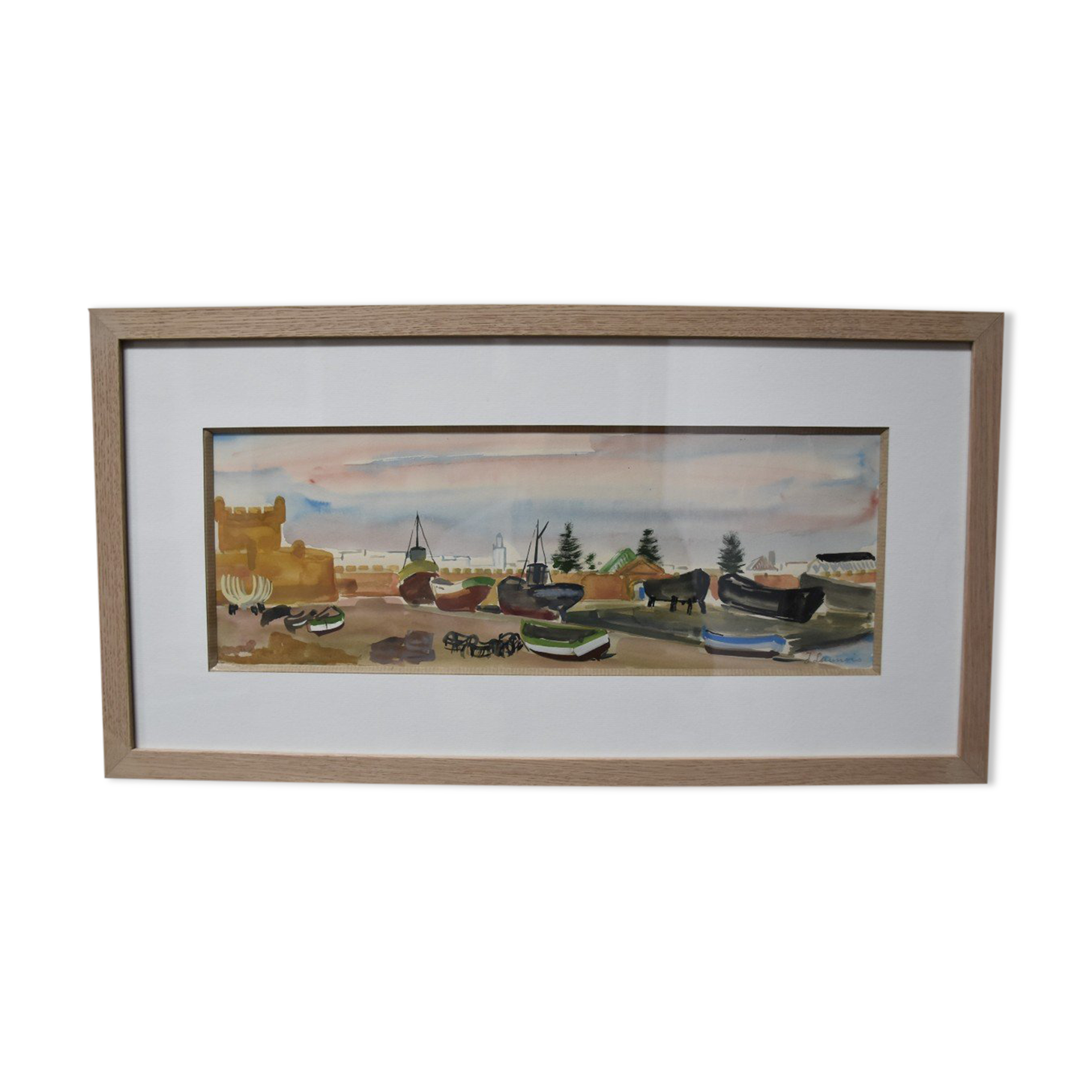 Jean Launois (1898-1942) Landscape of North Africa, A Port, Signed watercolour