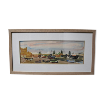 Jean Launois (1898-1942) Landscape of North Africa, A Port, Signed watercolour