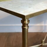 Pair of brass side tables with antique mirrored tops from Maison Jansen