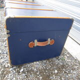 Old blue travel trunk handle leather