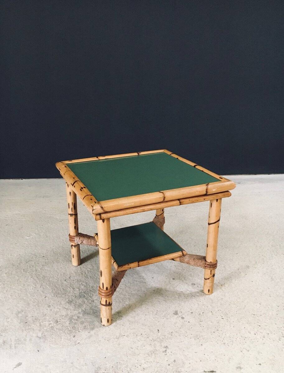 Mediterranean Bamboo Side Table in the style of Audoux Minet, France, 1950s