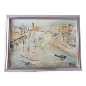 Huile sur isorel port de pêche