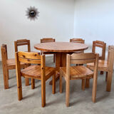 Table set and 8 chairs in solid Scandinavian pine ASKO vintage 80s