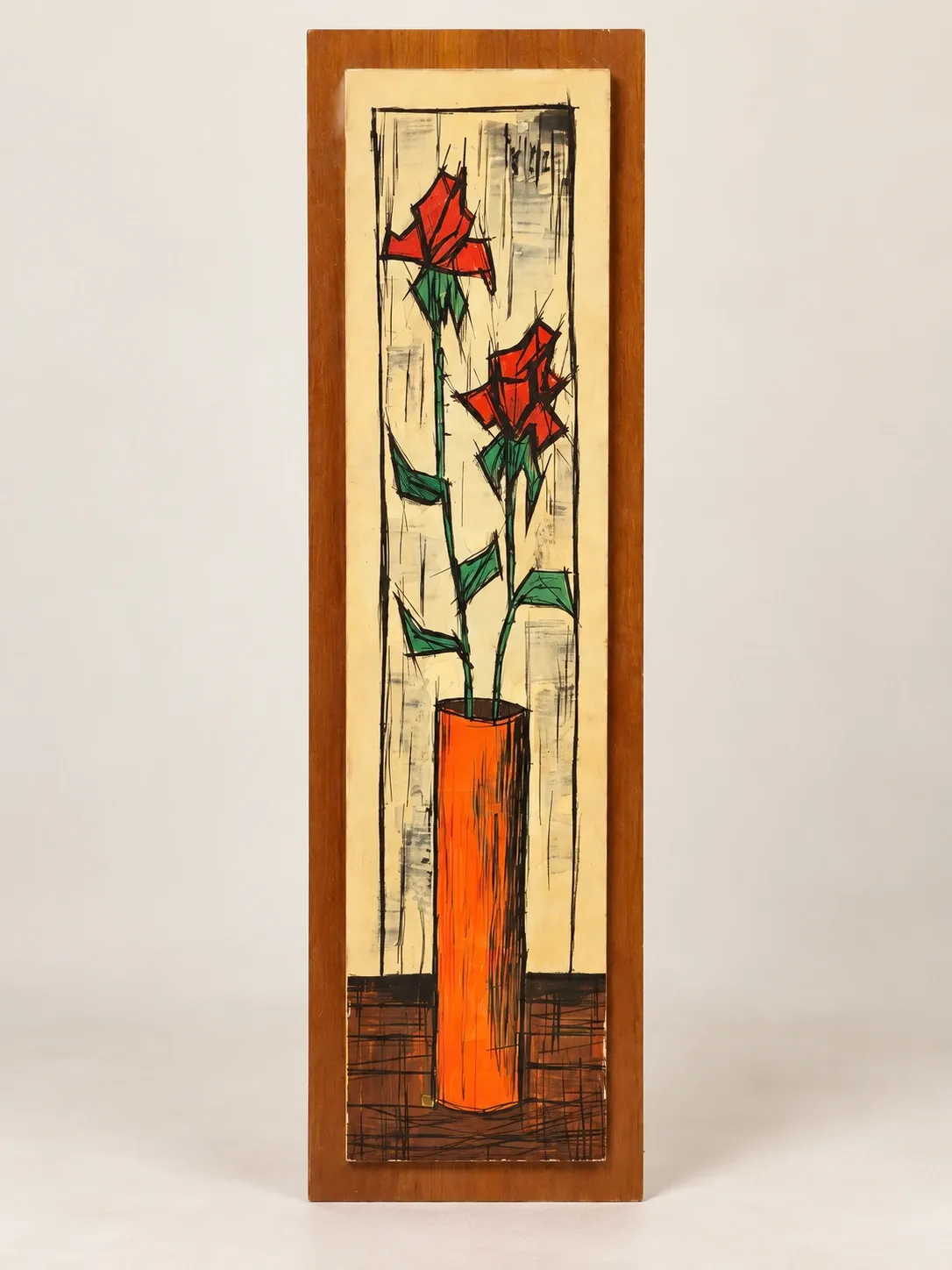 Vintage decorative panel with red flowers – 1960s-1970s