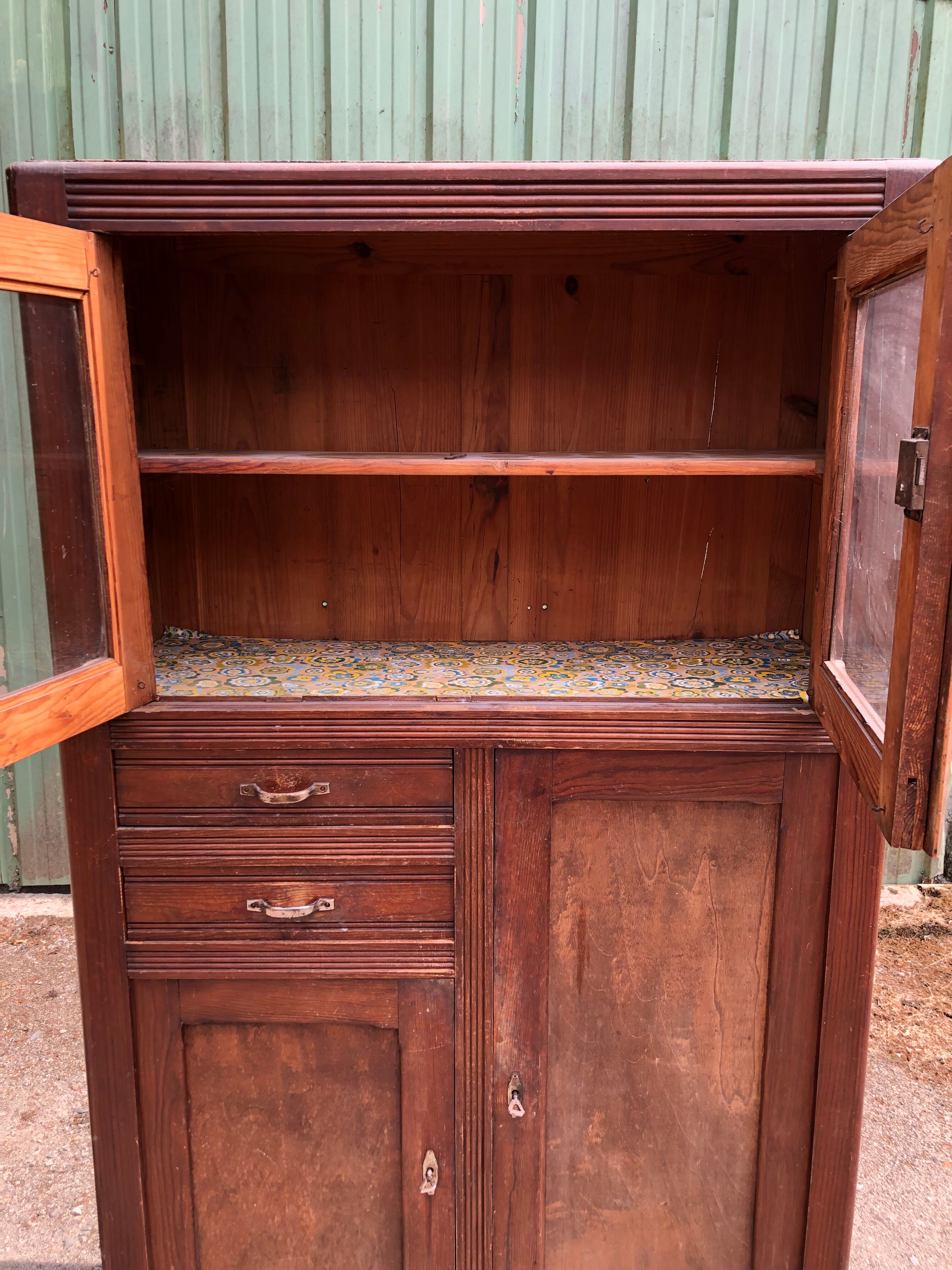 Vintage Parisian pine cabinet.