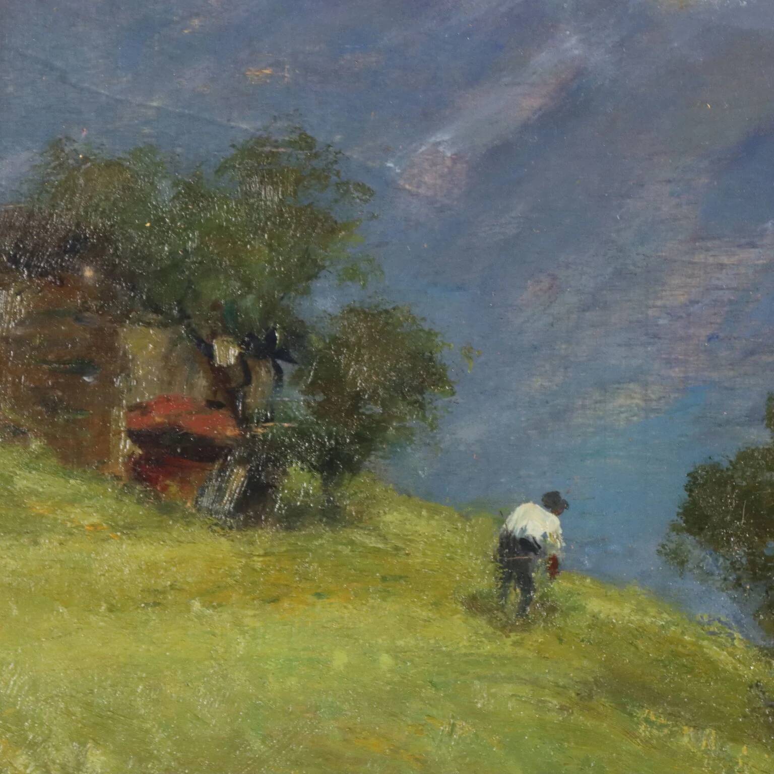 Peinture moderne signée Ercole Garavaglia, huile sur panneau dur '900