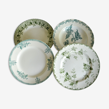 4 assiettes terre de fer dépareillées