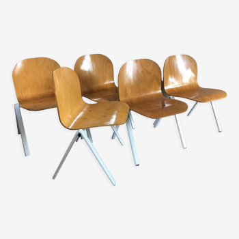 Lot 5 chaises galvanitas empilables bois et métal blanc